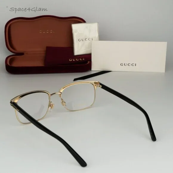 BRAND NEW Gucci GG1448O 001 Gold Black Demo Rectangle Unisex Eyeglasses